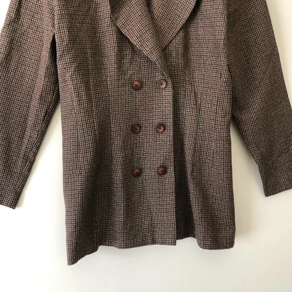 Vintage 90s Double Breasted Blazer Houndstooth Print Brown Red Women's 12 - Picture 4 of 7